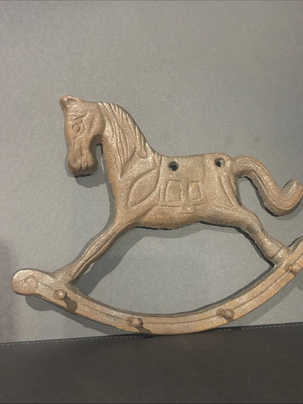 Vintage cast iron multi wall hook rocking horse equestrian decor